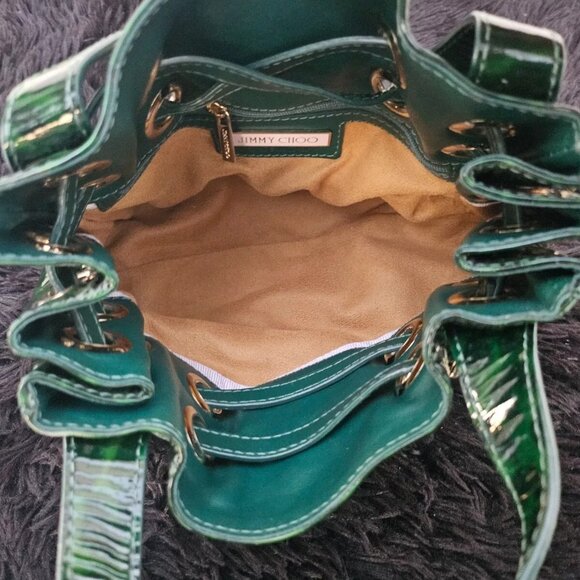 Jimmy Choo Shoulder Bag Roquette Bag Green Leopard Print Patent Leather Italy - Picture 11 of 14